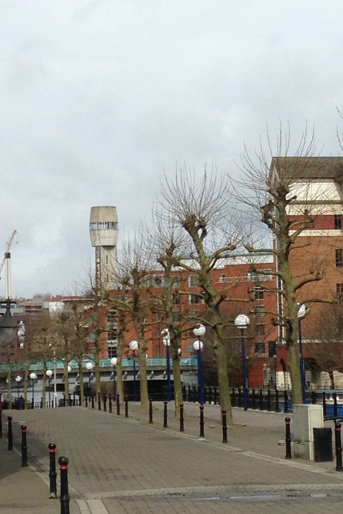 View towards the 1960s Shot Tower in Cheese Street