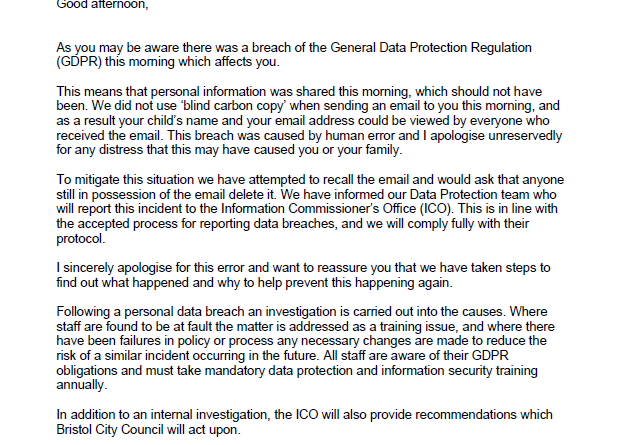 Bristol City Council data breach