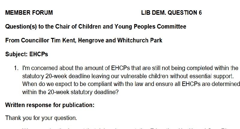 Bristol EHCP Delay Tim Kent Questions