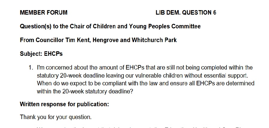 Bristol EHCP Delay Tim Kent Questions