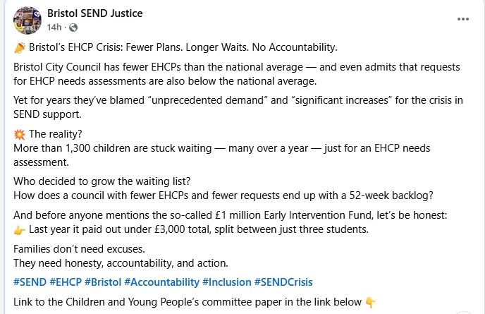 Bristol Send Campaign Group Calls Out EHCP Waits