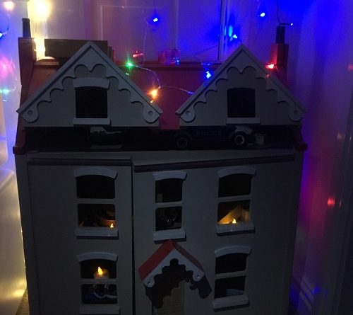 Light up wooden dolls house