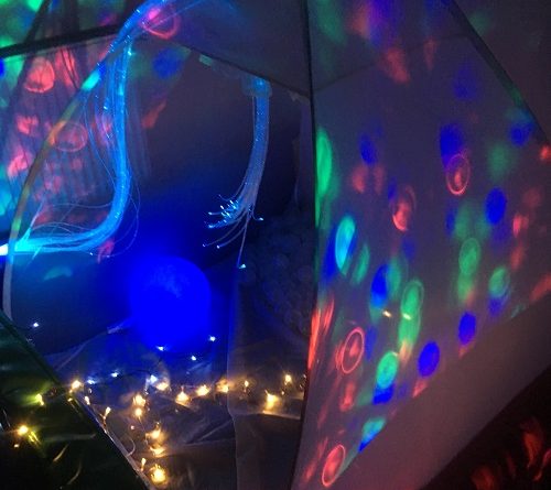 white den projector tent sensory activity