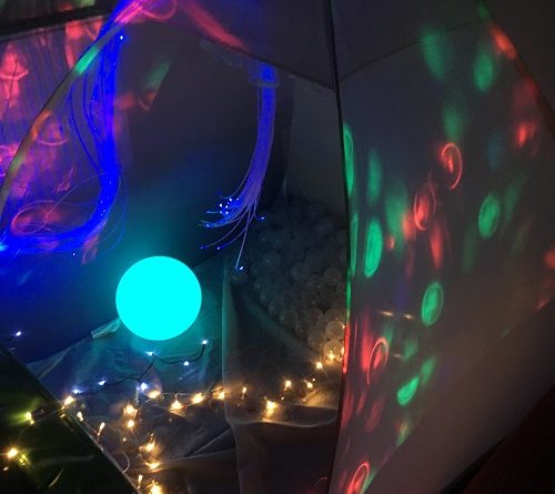 white den projector tent sensory activity