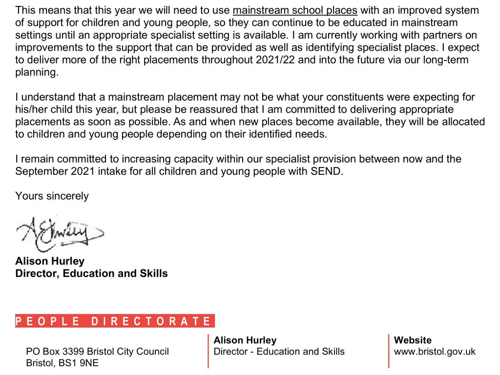 No special school places Bristol 1