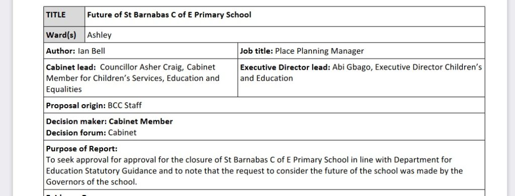 St Barnabas School Bristol Closes